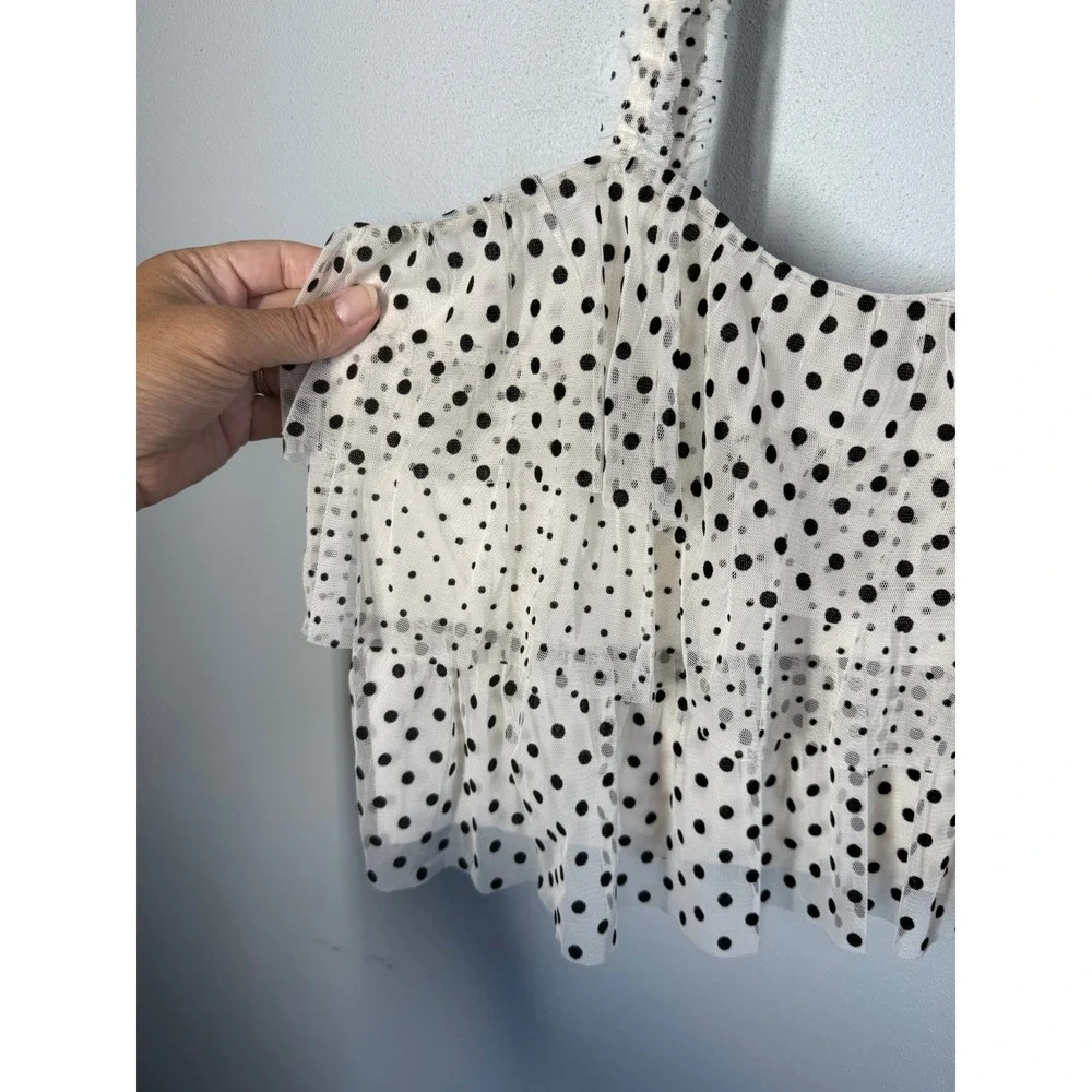 American‎ Eagle Womens Polka Dot Tiered Mesh Crop Top Ruffle Strap Size Large